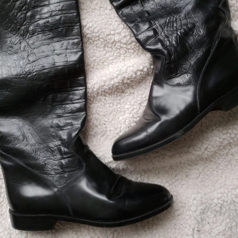 Crocodile embossed Italian leather boots